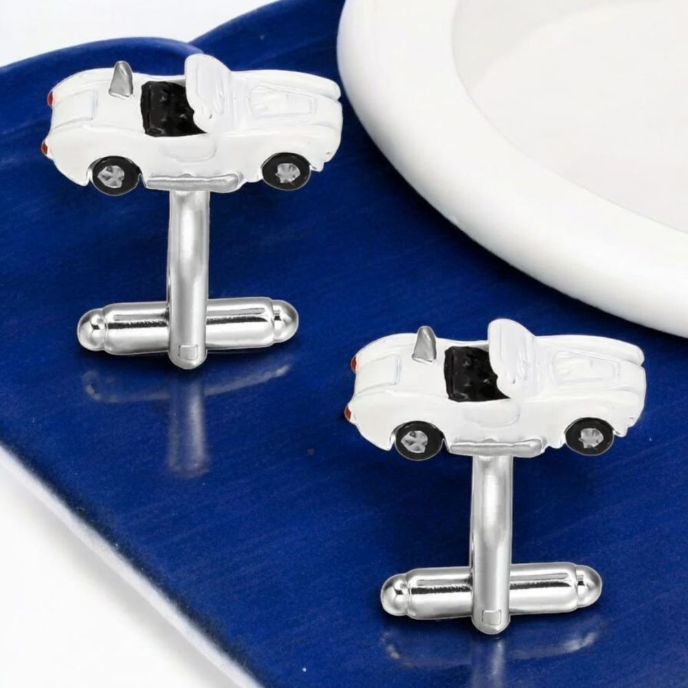 White Convertible Sport Car Cufflinks Tuxedo Formal Prom Office Tux Wedding Gift
